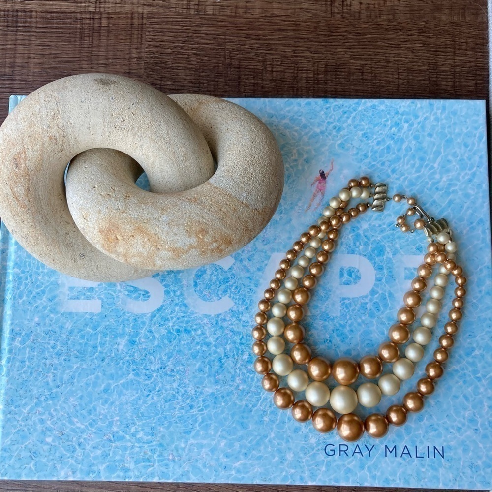 Vintage Faux Pearls and Bronze Beads Necklace